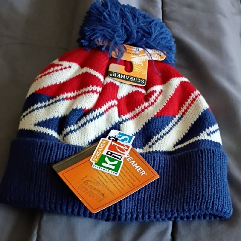 Screamer Kids Pom Pom Beanie — Red, White & Blue